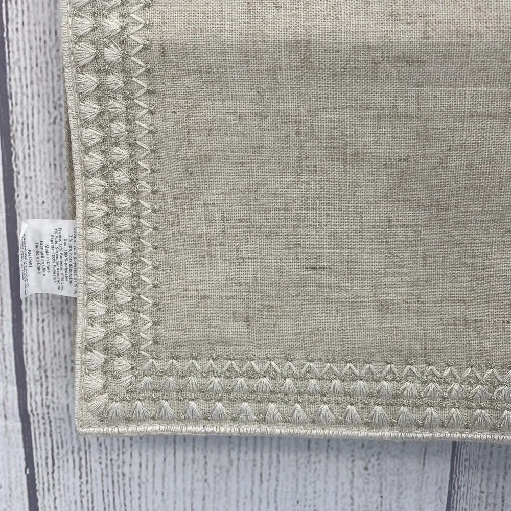 Home Wear Table Runner 14x90 Superion Natural Beige Linen Jute Embroidered Edge